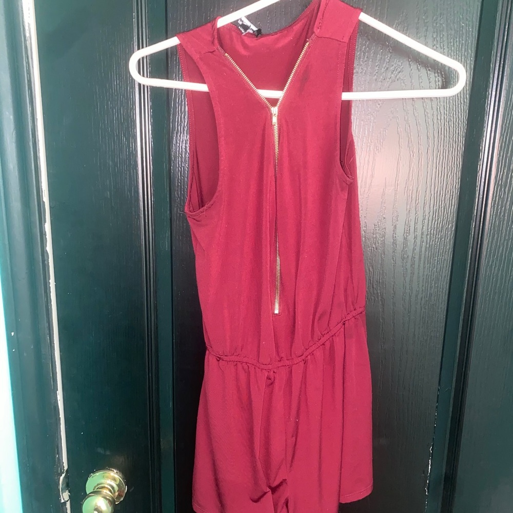 Maroon zip-up romper
